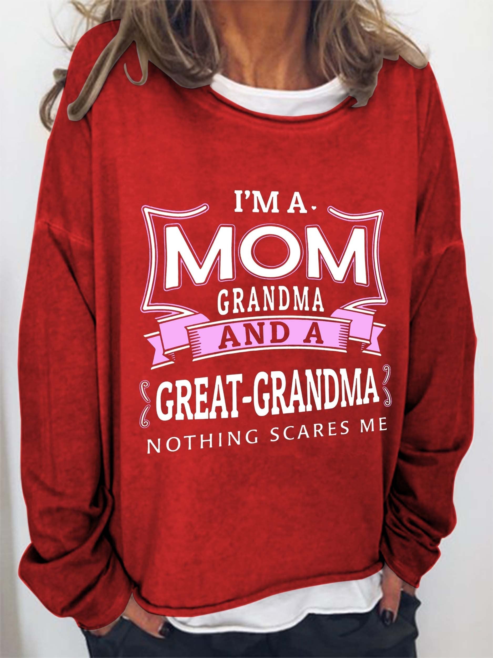 Women's  I'm Mom Grandma And A Great-Grandma Long Sleeve Top - Outlets Forever