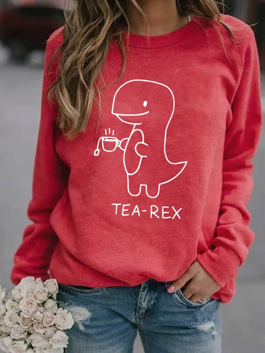 Women's Tea-Rex Dinosaur Print Sweatshirt - Outlets Forever