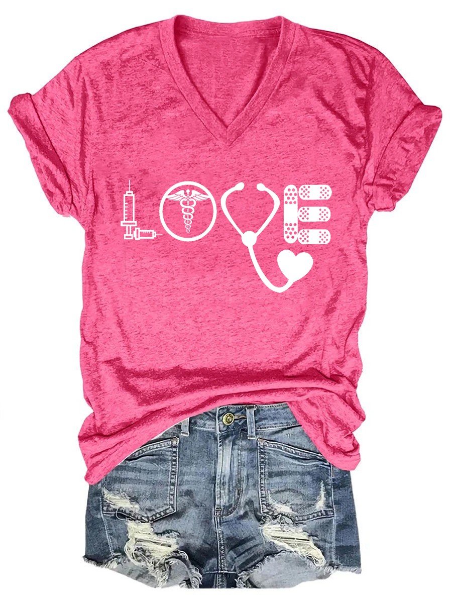Women's V-neck Love Nurse T-shirt - Outlets Forever