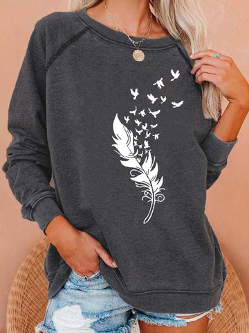 Women's Feather Long Sleeve Sweatshirt - Outlets Forever