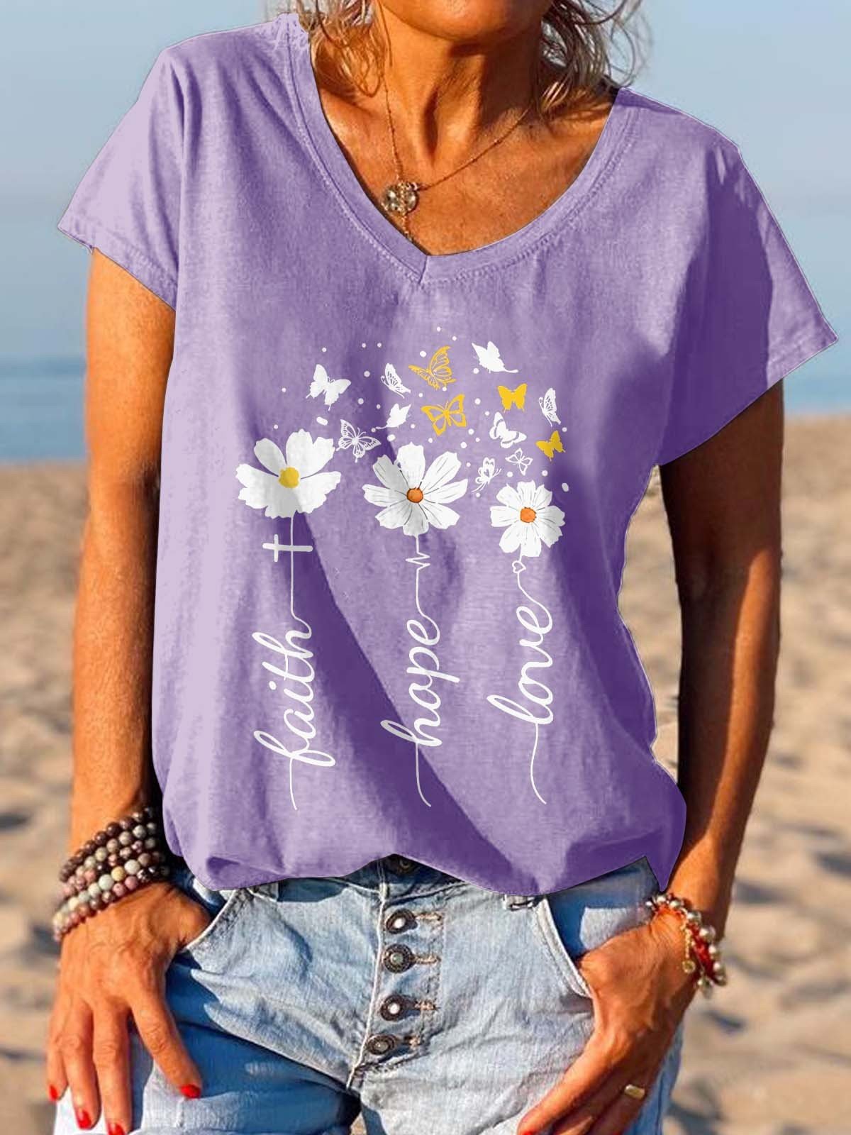 Women's Faith Hope Love Daisy Flower Tee - Outlets Forever