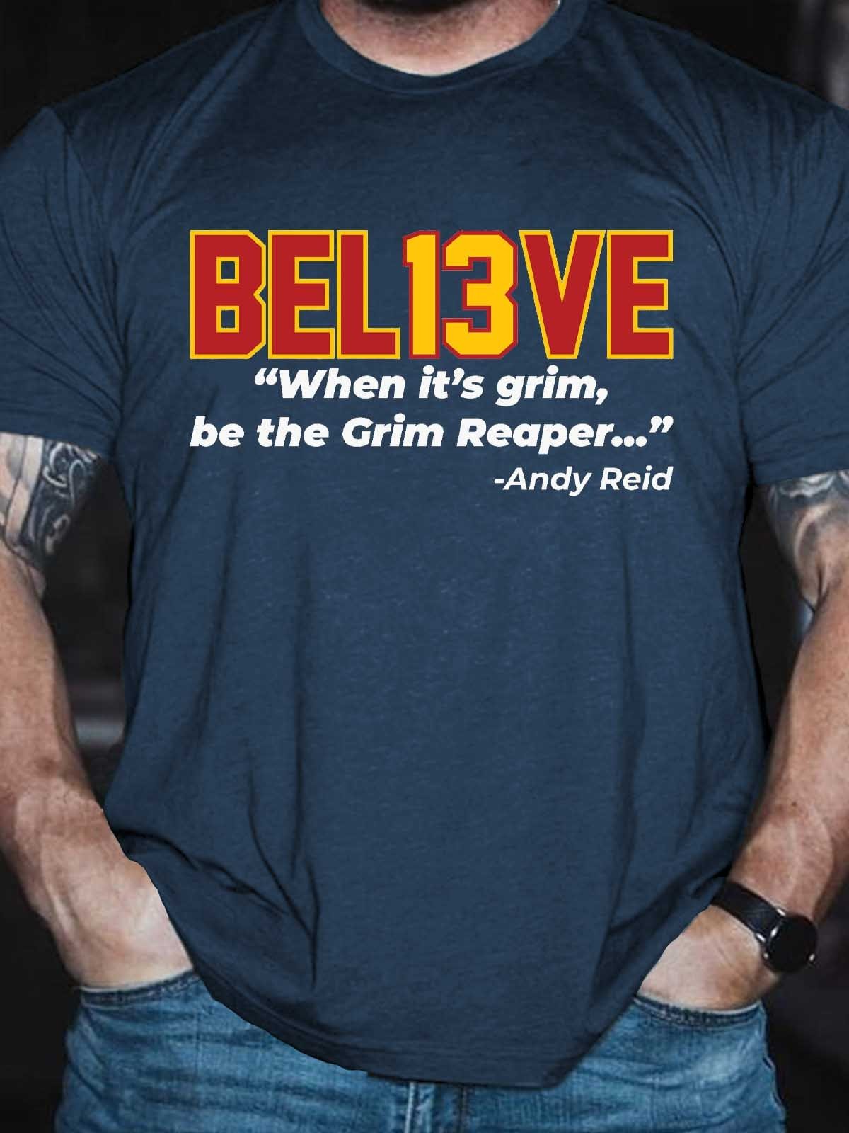 Men's BEL13VE When It’s Grim Be The Grim Reaper Andy Reid T-Shirt - Outlets Forever