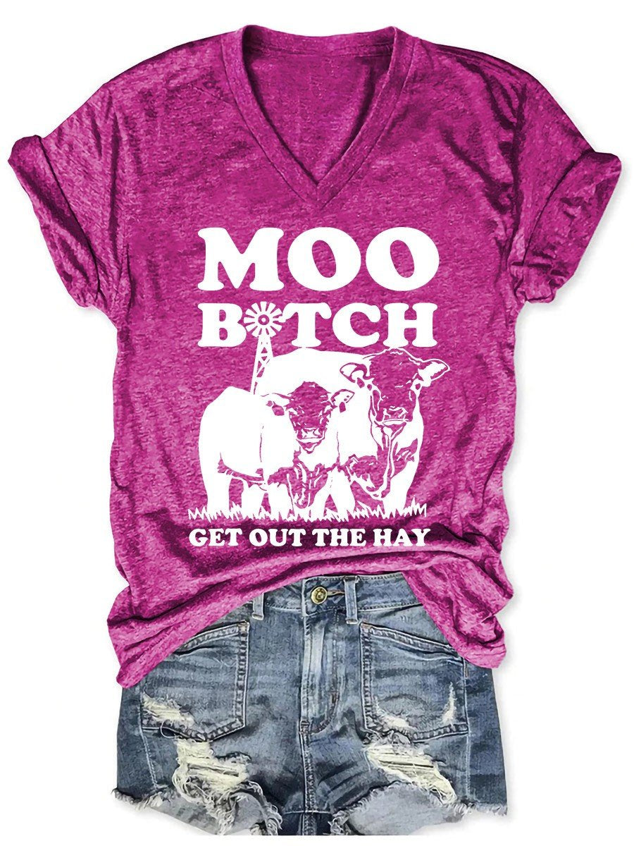 Women's  Funny Two Cows V-Neck T-Shirt - Outlets Forever