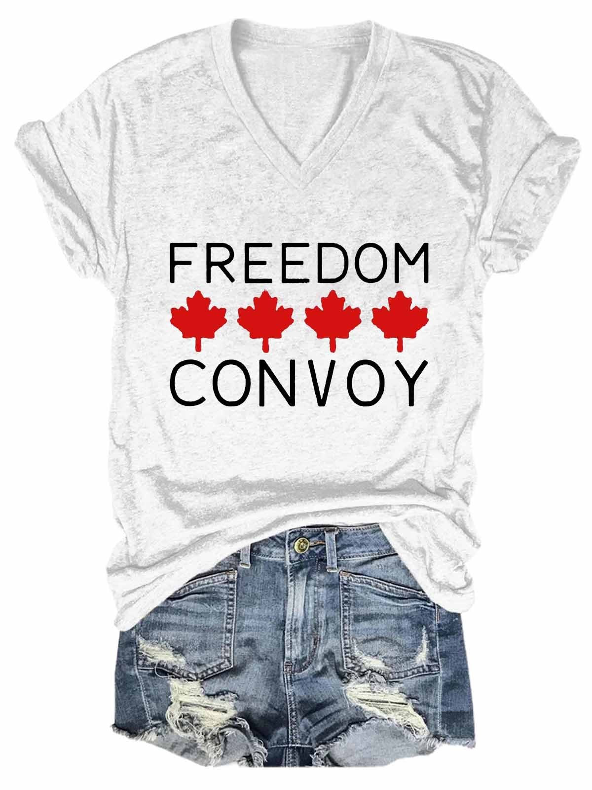 Women Freedom Convoy 2022 Canadian Trucker V-Neck T-Shirt - Outlets Forever