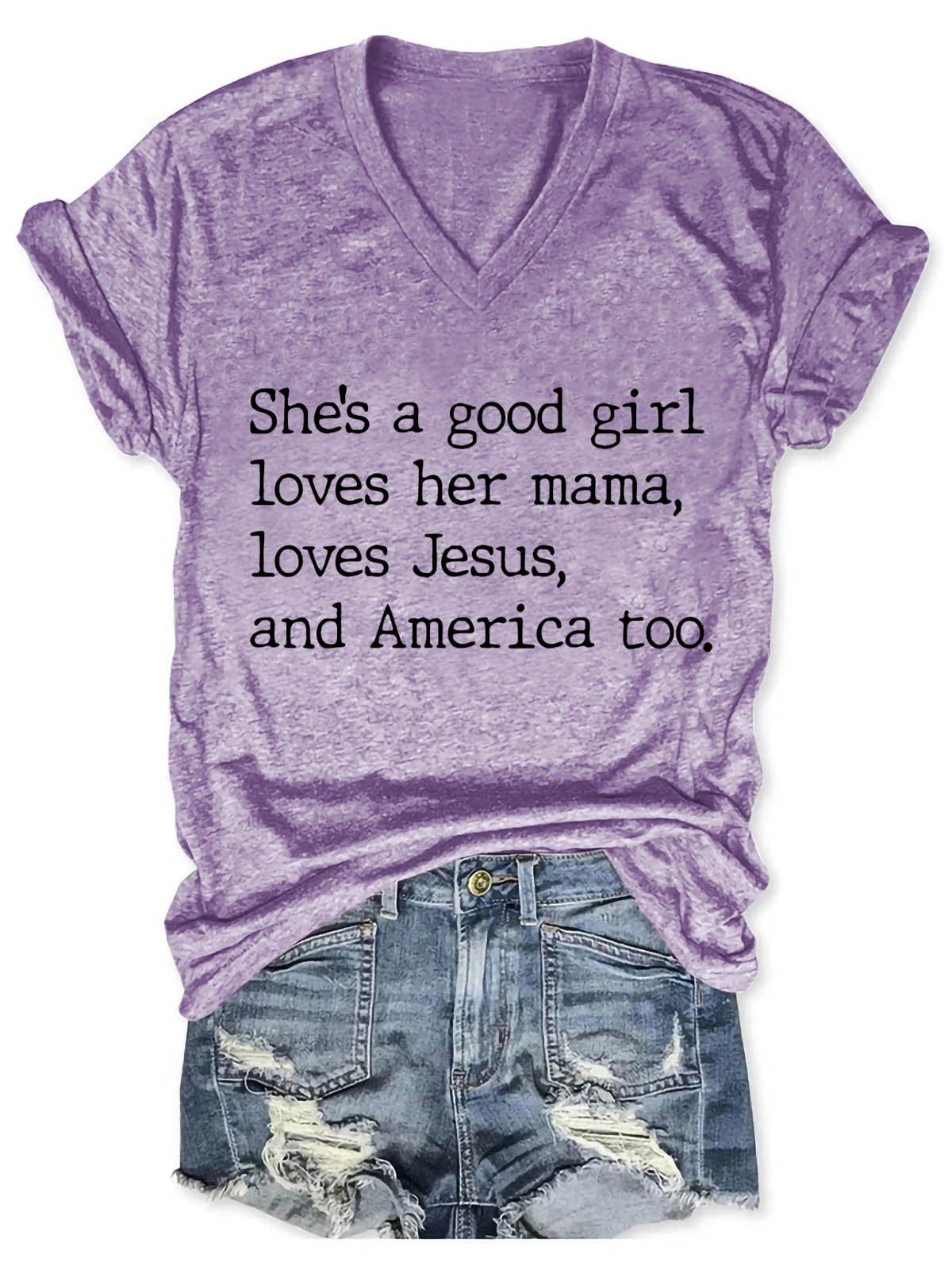Women's She's A Good Girl V-Neck T-Shirt - Outlets Forever