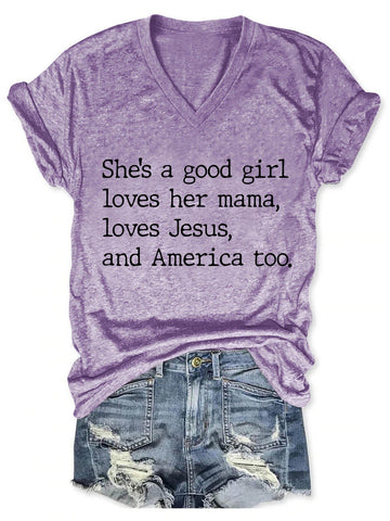 Women's She's A Good Girl V-Neck T-Shirt