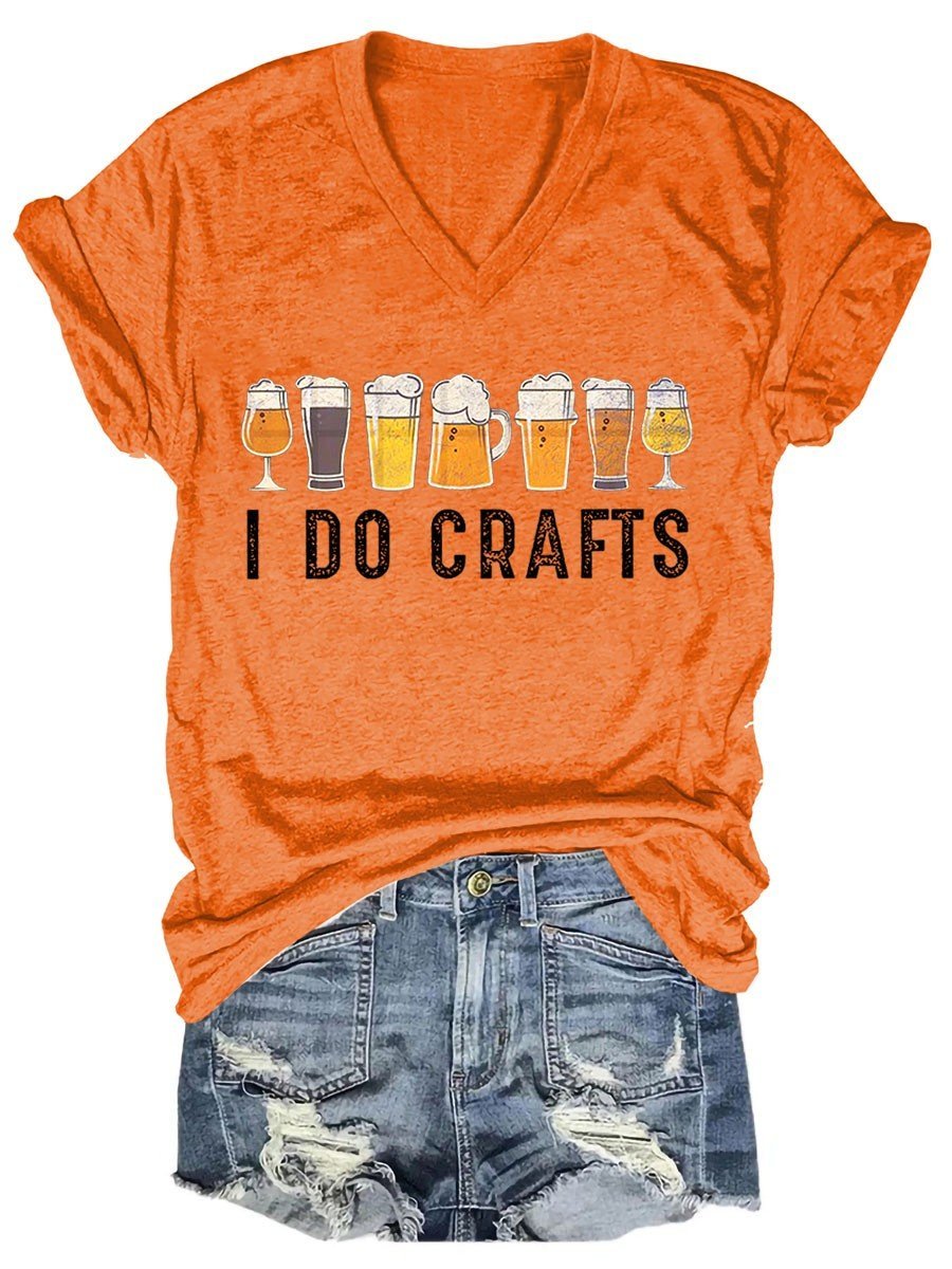 Women's  I Do Crafts Beer Lovers Print V-Neck T-Shirt - Outlets Forever
