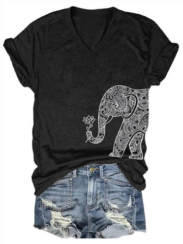 Elephant Floral Print Women's T-shirts