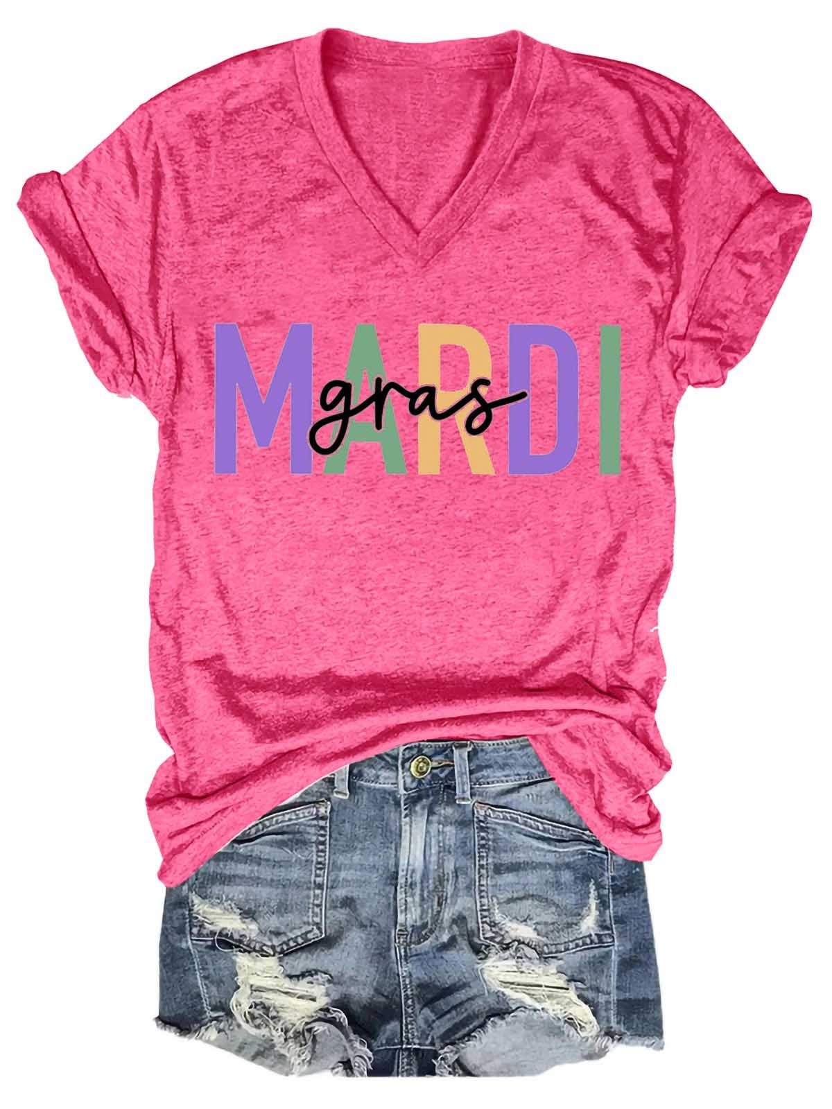 Women's Mardi Gras V-Neck T-Shirt - Outlets Forever