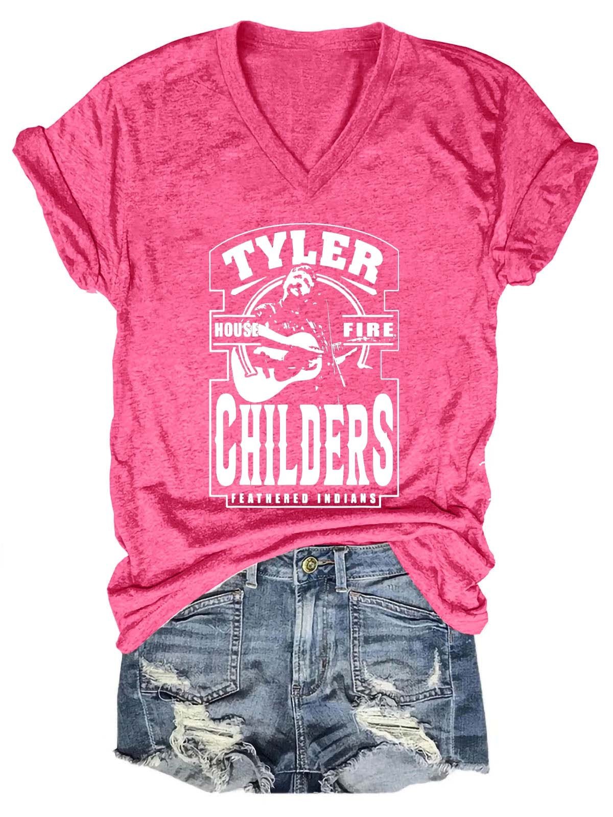 Women's Tyler Childers Feathered Indians V-Neck T-Shirt - Outlets Forever