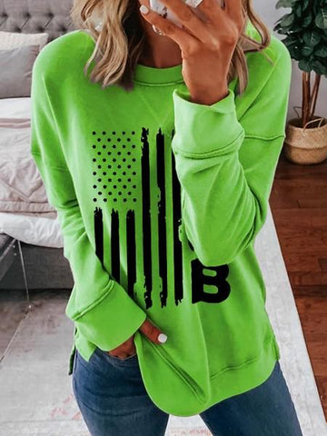 Women's Long Sleeve Flag Print T-shirt