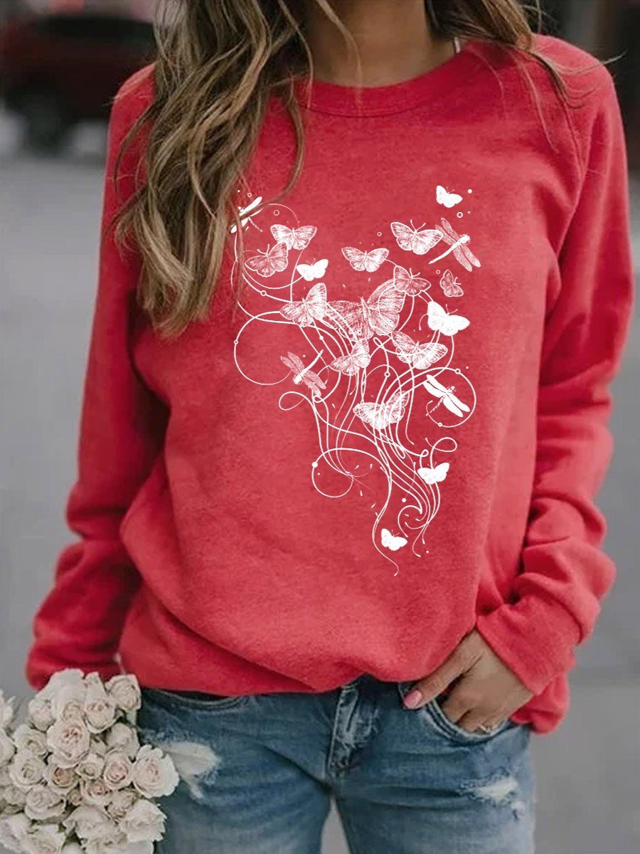 Women's Butterflies And Dragonflies Art Sweatshirt - Outlets Forever