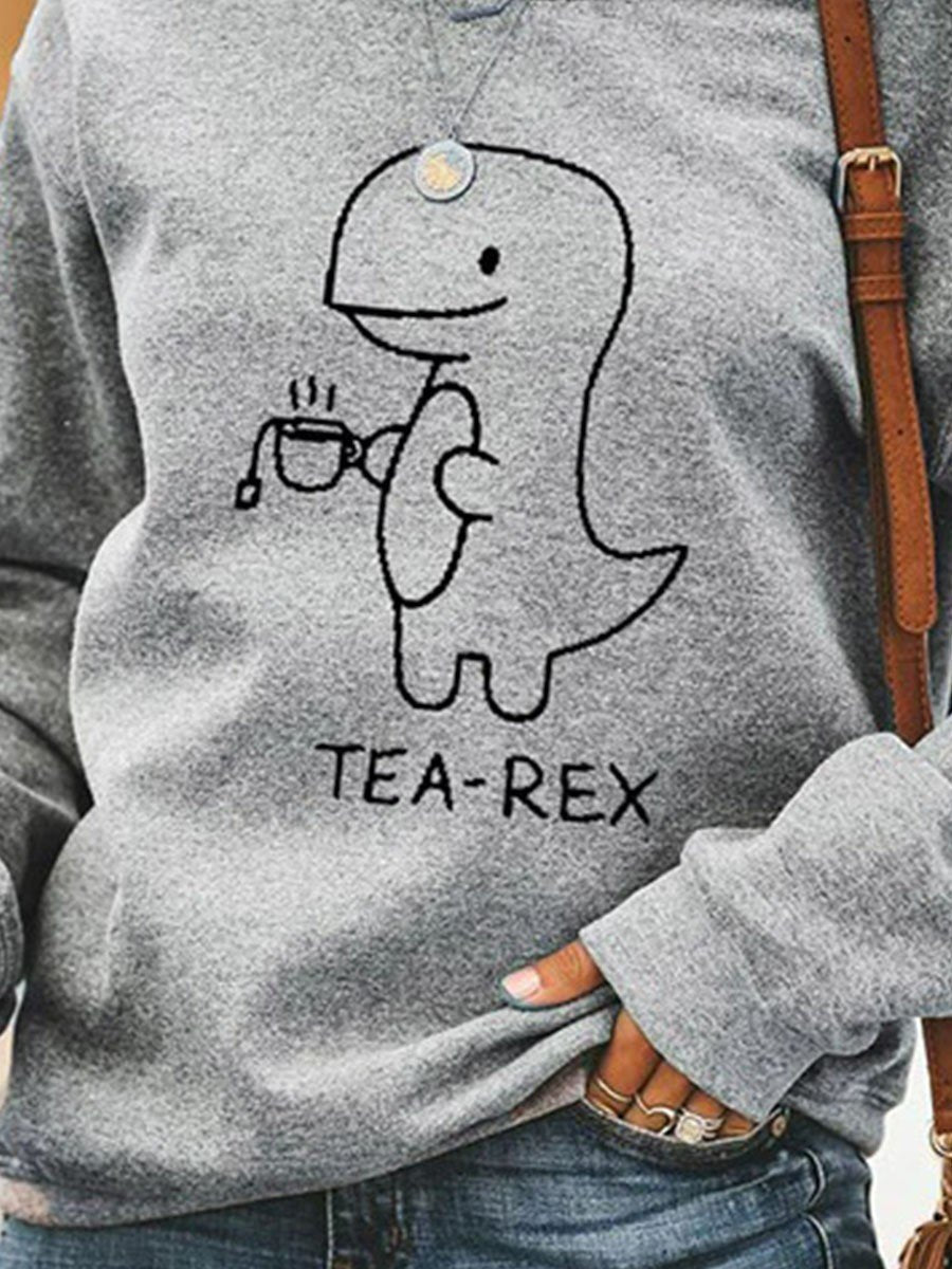 Women's Tea-Rex Dinosaur Print Graphic Sweatshirt - Outlets Forever