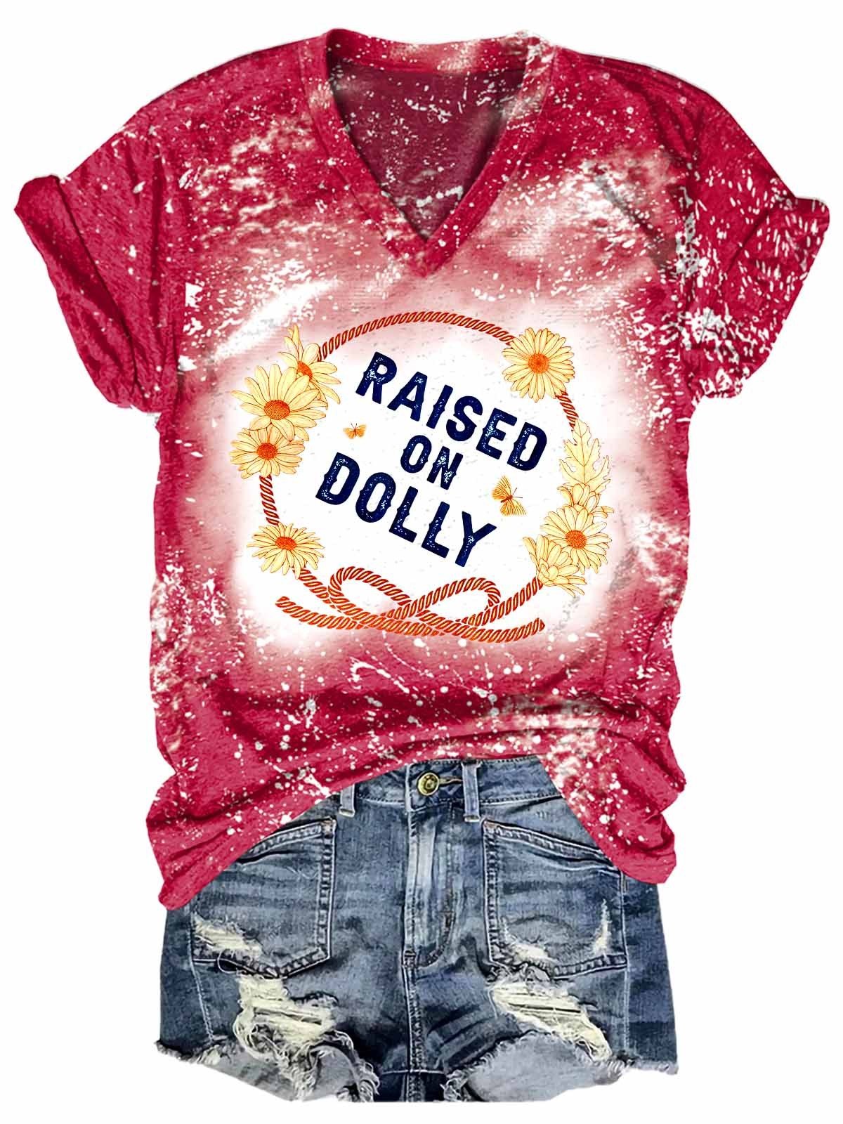 Women's Raised on Dolly-Western V-neck Tee - Outlets Forever