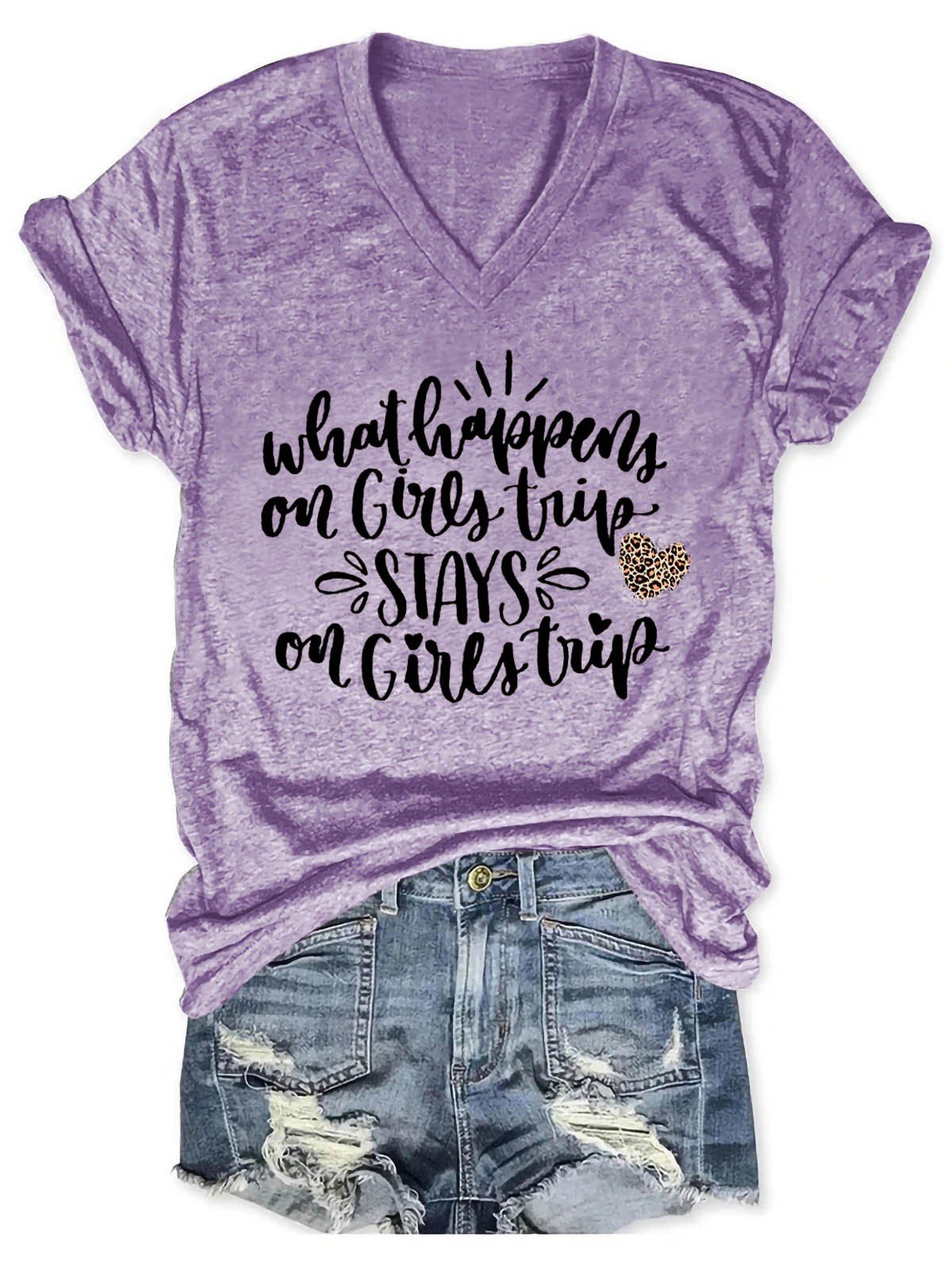 Women's What Happens On Girl Trip Stays On Girl Trip V-Neck T-Shirt - Outlets Forever