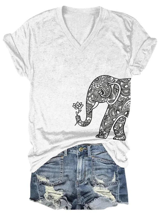 Elephant Floral Print Women's T-shirts - Outlets Forever