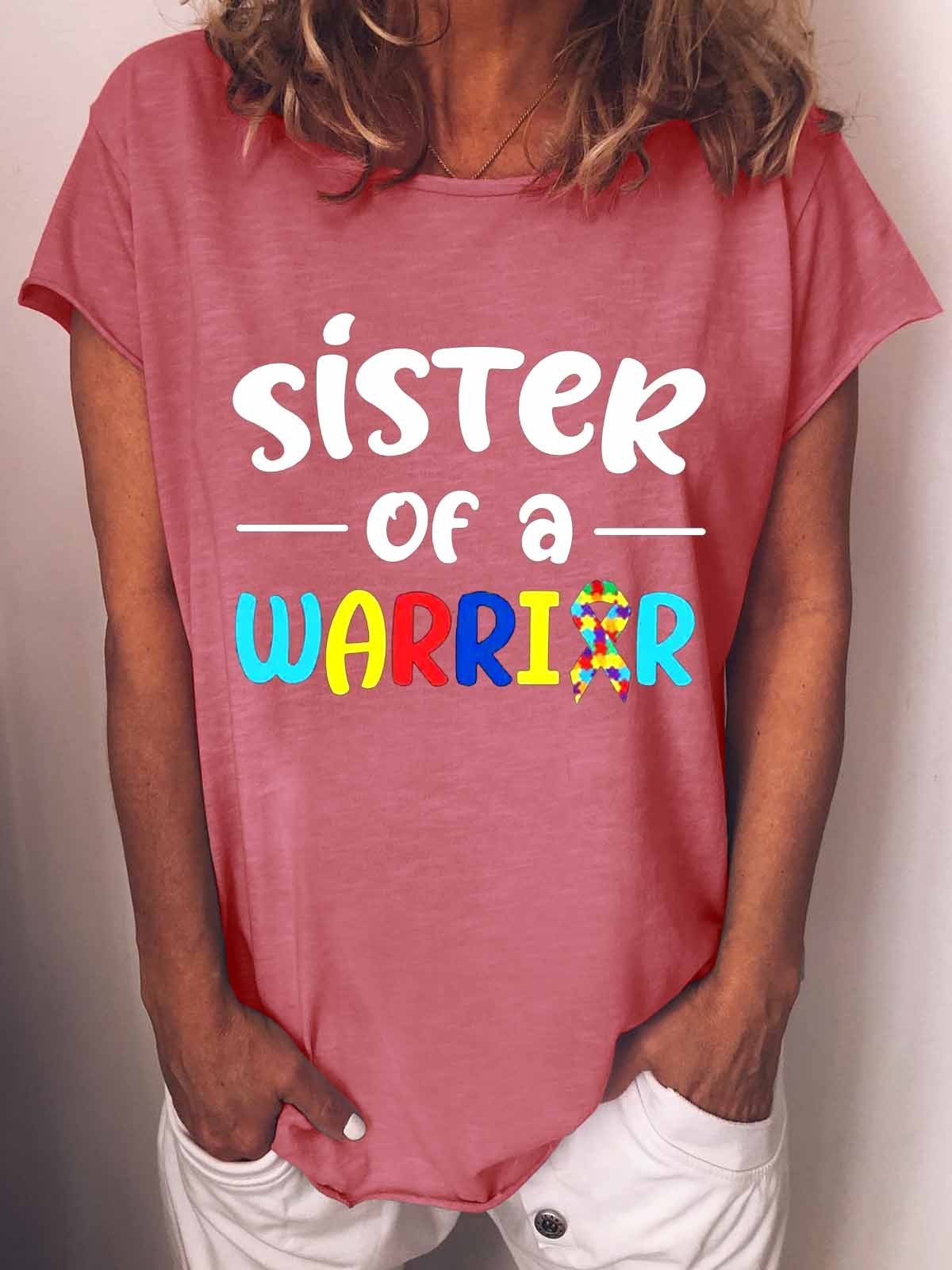 Women's Autism Family Sister Sister Of A Warrior Autism Awareness  T-Shirt - Outlets Forever