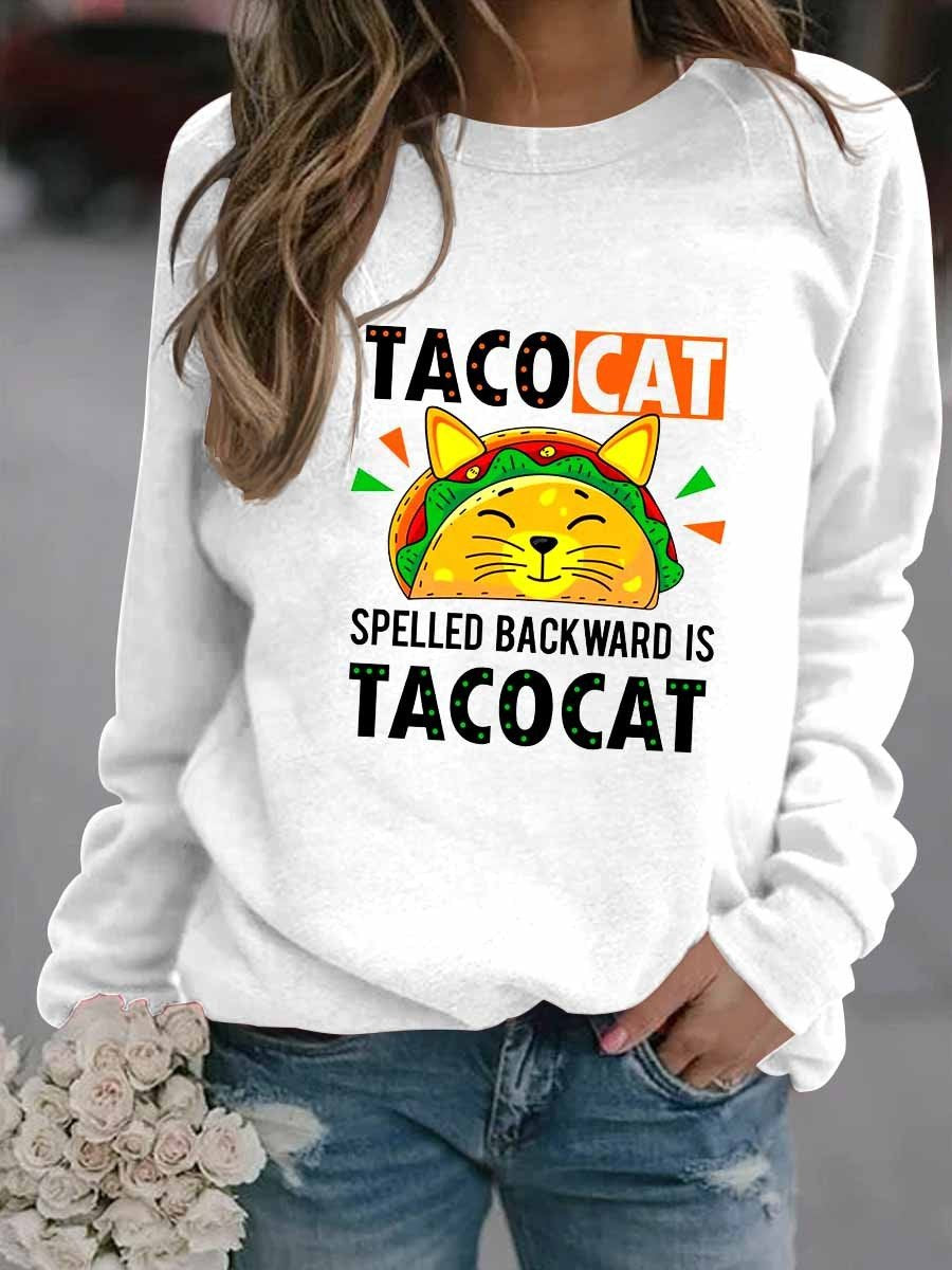 Women's Spelled Bacward Is Tacocat Funny Cat Sweatshirt - Outlets Forever