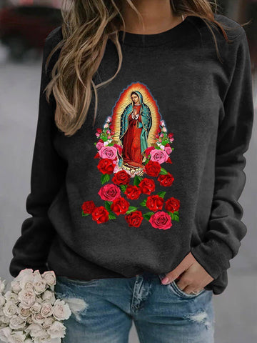 Women's Virgin Mary Our Lady  Graphic Long Sleeve Sweatshirt - Outlets Forever