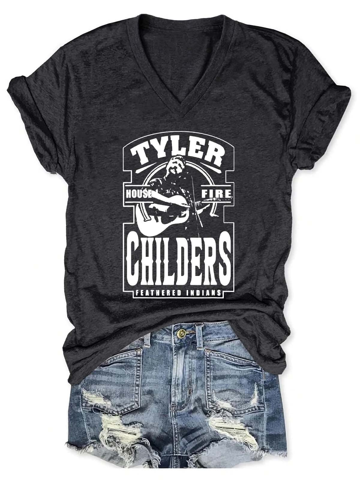 Women's Tyler Childers Feathered Indians V-Neck T-Shirt - Outlets Forever