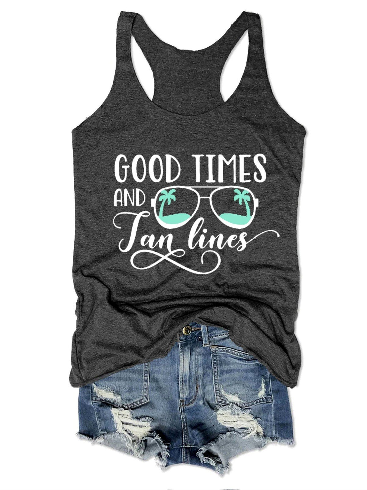 Good Times And Tan Lines Tank - Dark Grey - Outlets Forever