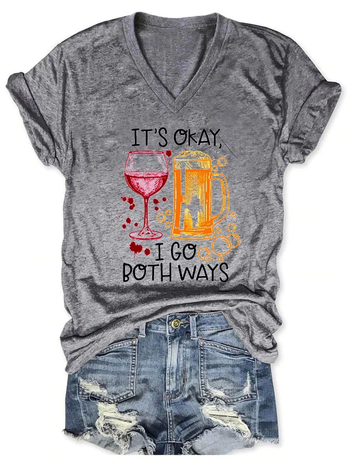 Women's It's Okay I Go Both Ways V-Neck T-Shirt - Outlets Forever
