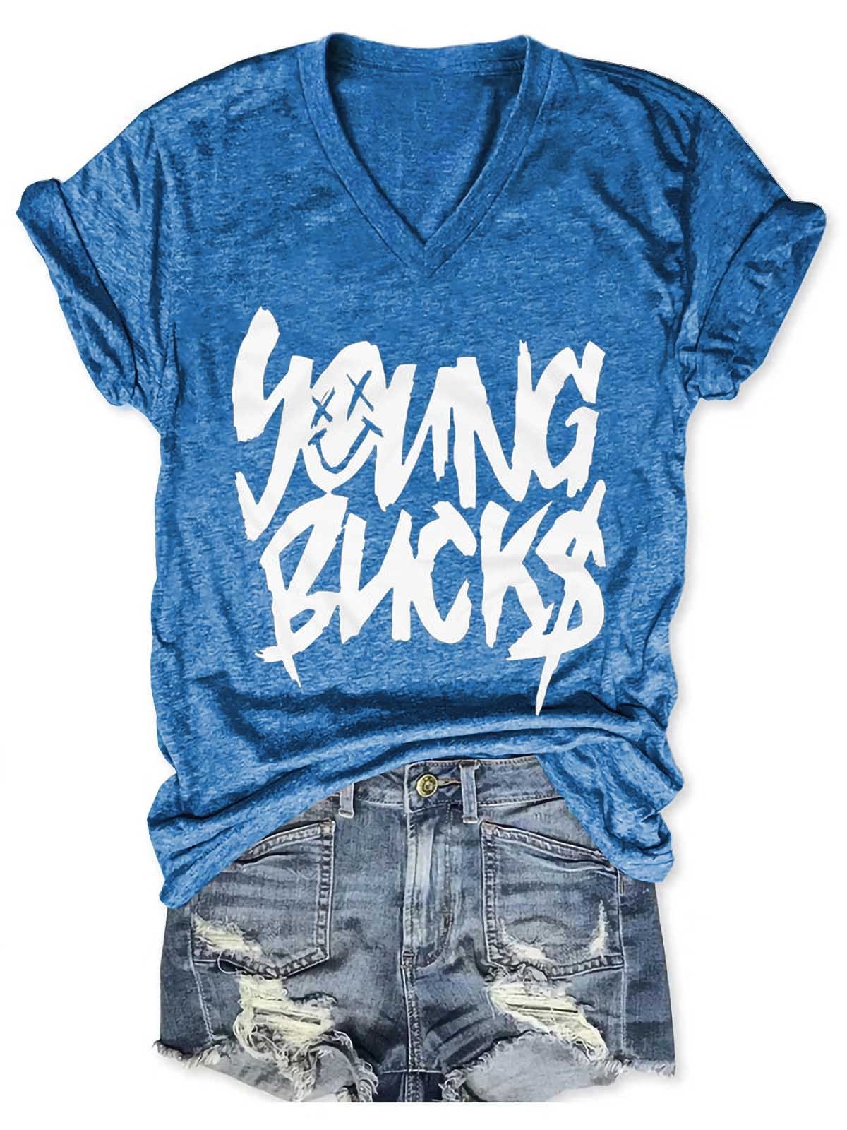 Women Young Bucks Smile V-Neck T-Shirt - Outlets Forever