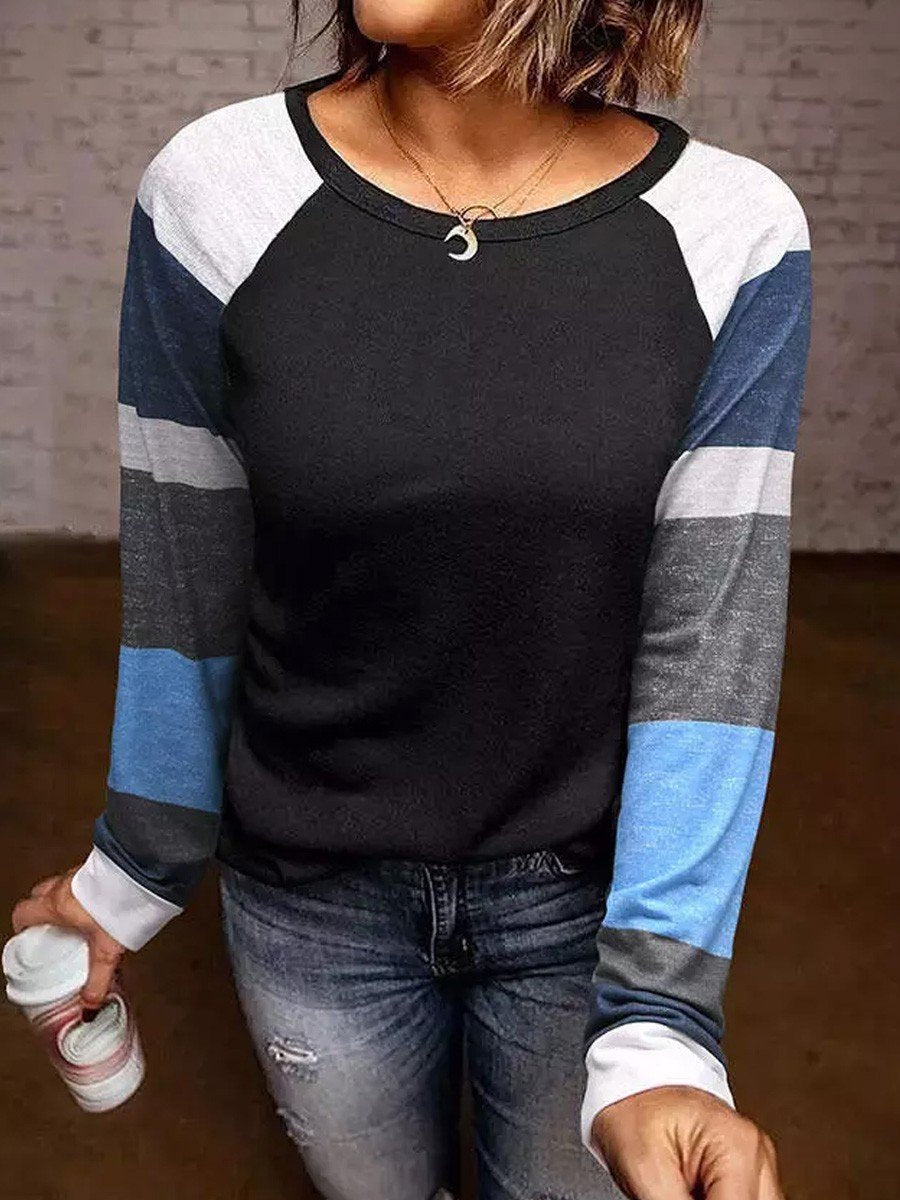 Color Block O-Neck Long Sleeve Top - Outlets Forever