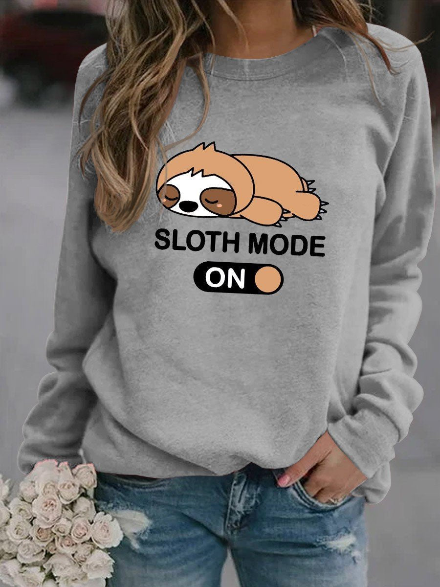 Women Sloth Mode On Graphic Long Sleeve Sweatshirt - Outlets Forever