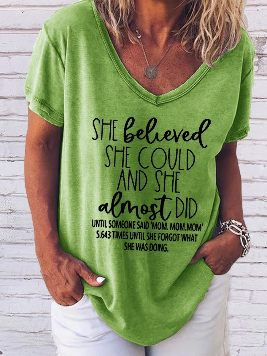 Women She Believed She Could And She Almost Did V-neck T-shirt - Outlets Forever