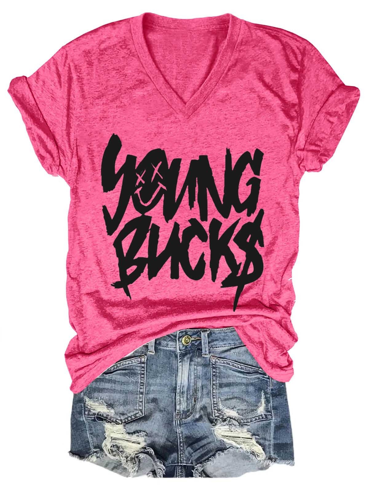 Women Young Bucks Smile V-Neck T-Shirt - Outlets Forever