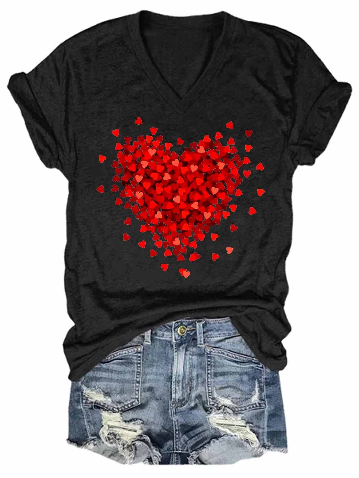 Women's Valentine's Day Cute Heart V-Neck T-Shirt - Outlets Forever