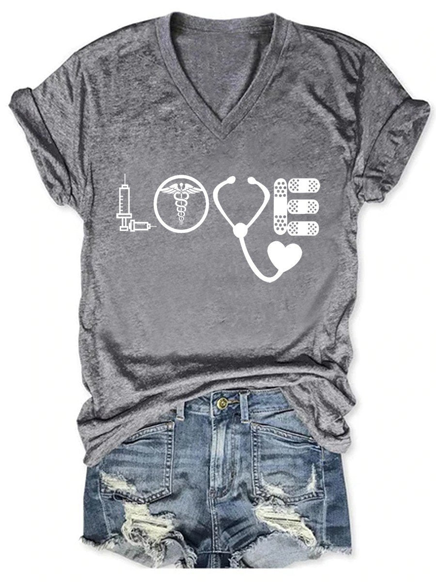 Women's V-neck Love Nurse T-shirt - Outlets Forever