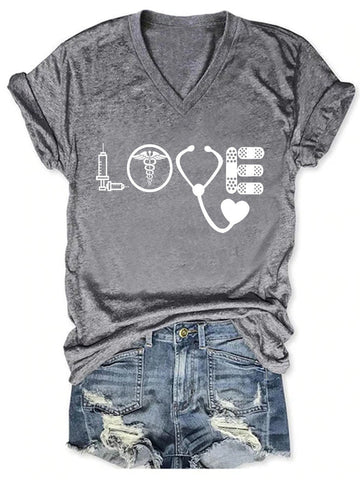 Women's V-neck Love Nurse T-shirt - Outlets Forever