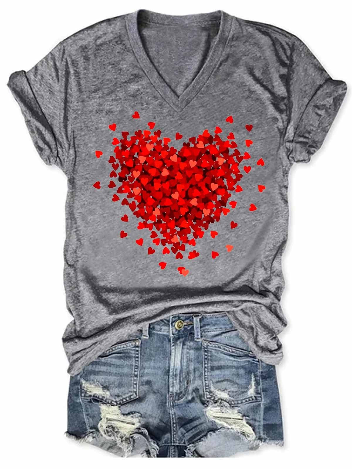 Women's Valentine's Day Cute Heart V-Neck T-Shirt - Outlets Forever