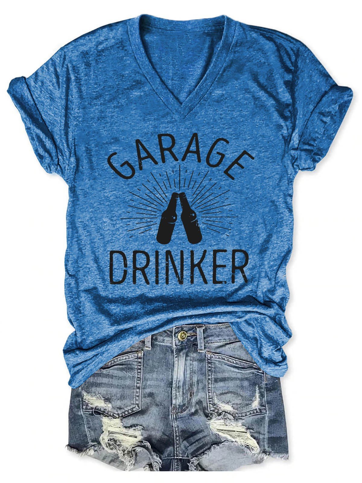 Women's Garage Drinker V-Neck T-Shirt - Outlets Forever