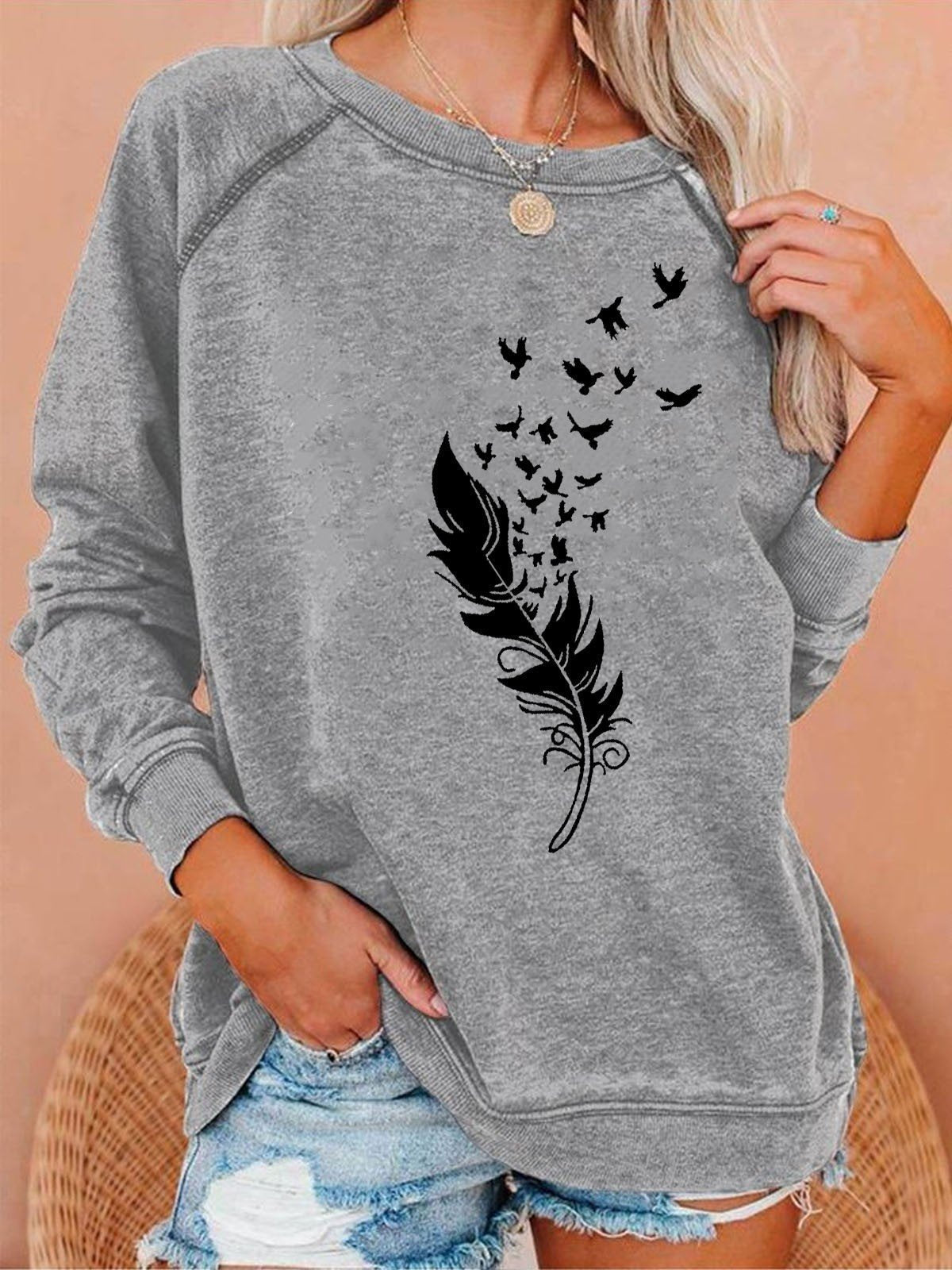 Women's Feather Long Sleeve Sweatshirt - Outlets Forever