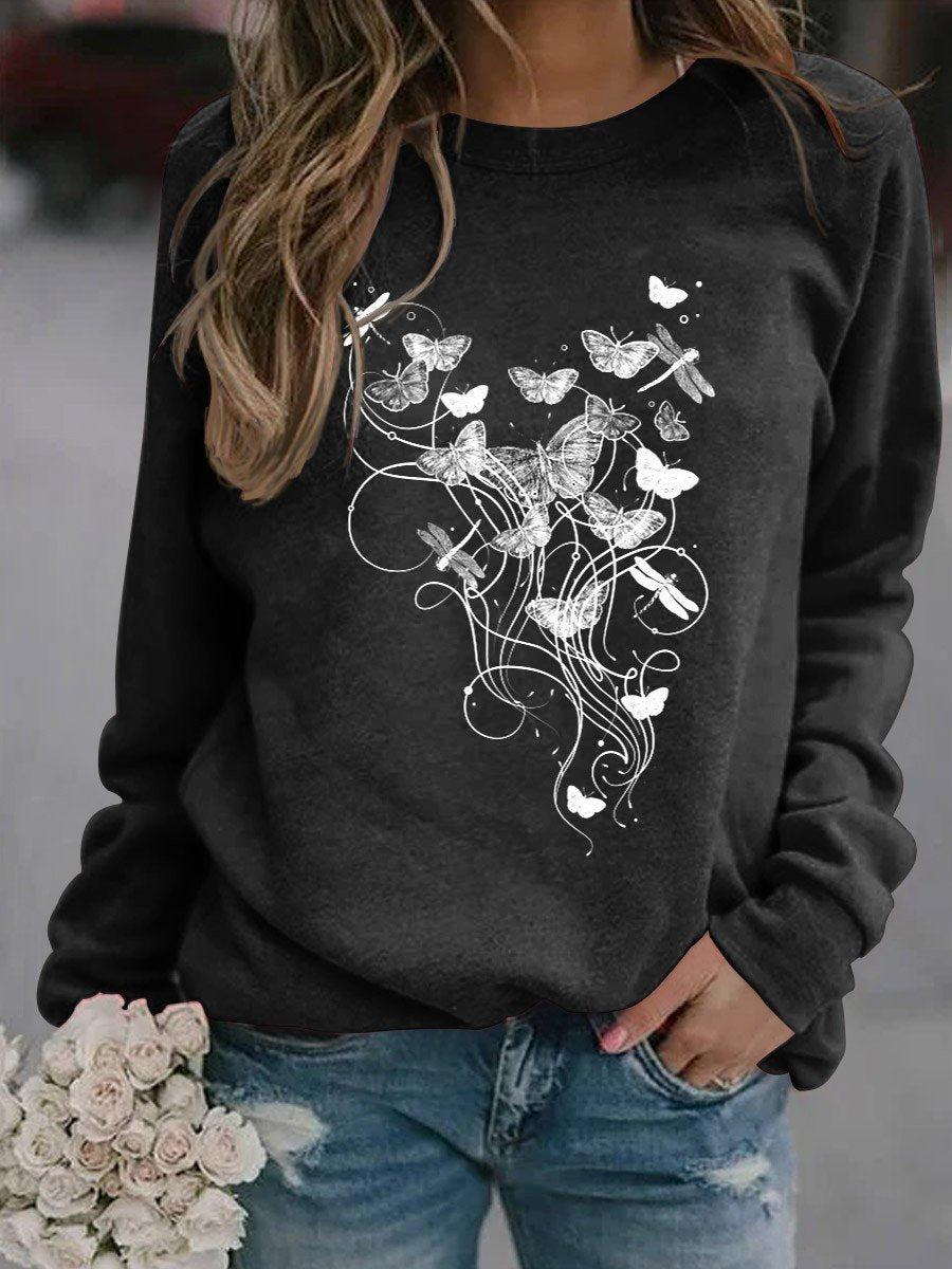 Women's Butterflies And Dragonflies Art Sweatshirt - Outlets Forever