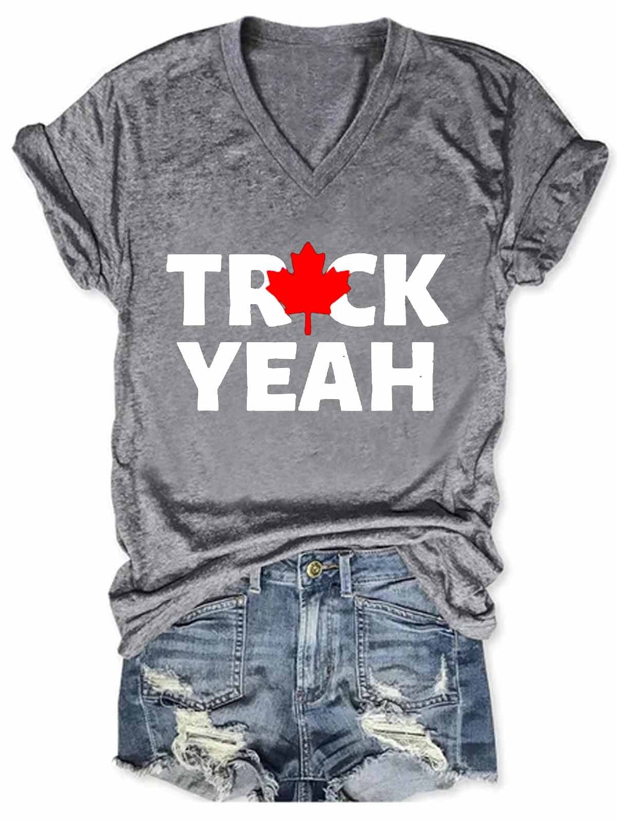 Women Freedom Convoy 2022 Canadian Trucker V-Neck T-Shirt - Outlets Forever