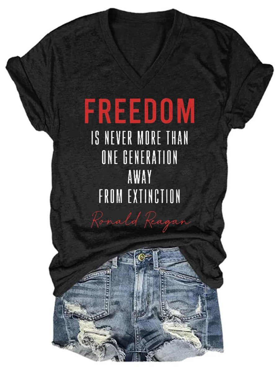Women Freedom Is Never More Than Ladies Flowy V-neck T-shirt - Outlets Forever