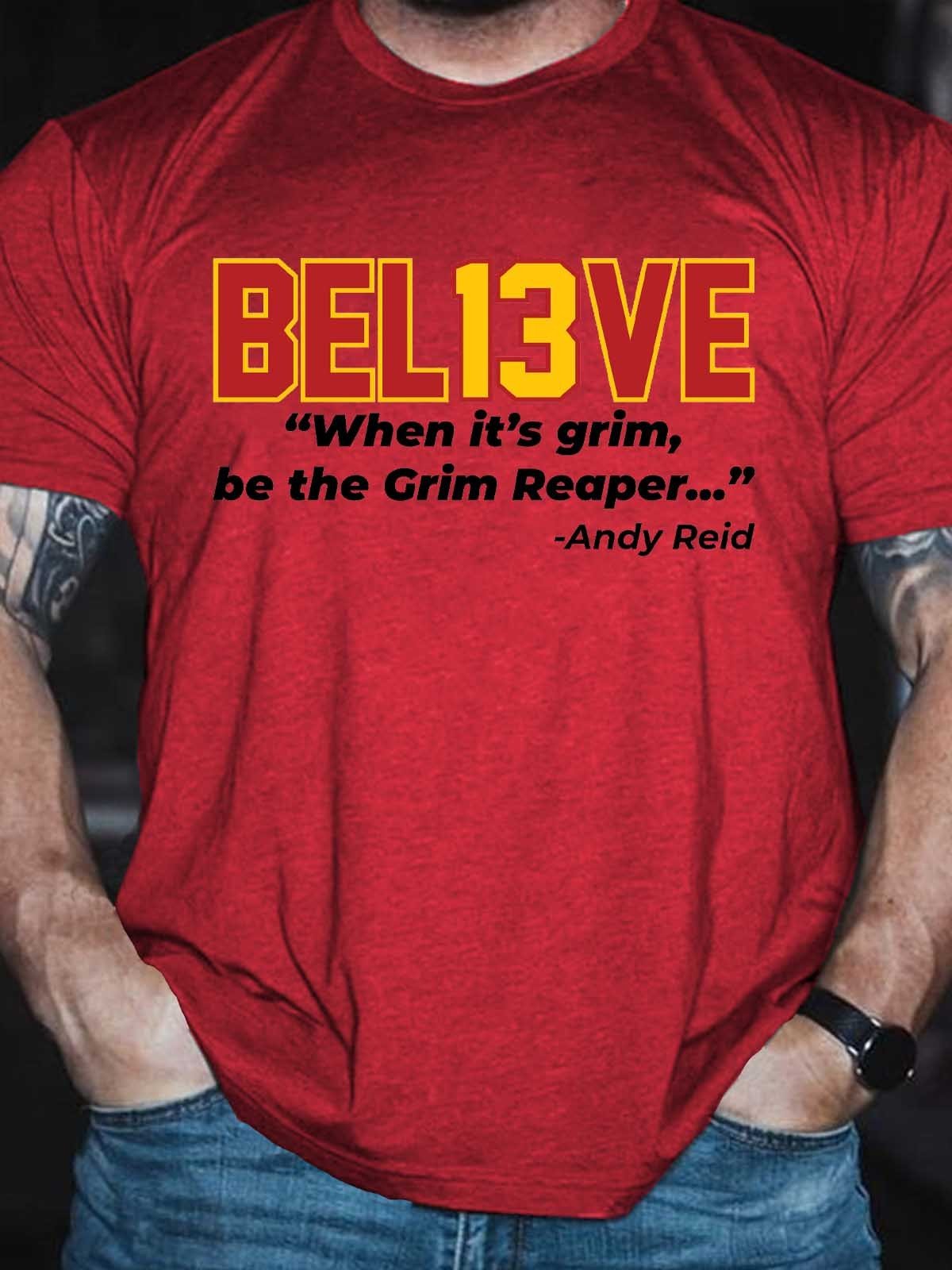 Men's BEL13VE When It’s Grim Be The Grim Reaper Andy Reid T-Shirt - Outlets Forever