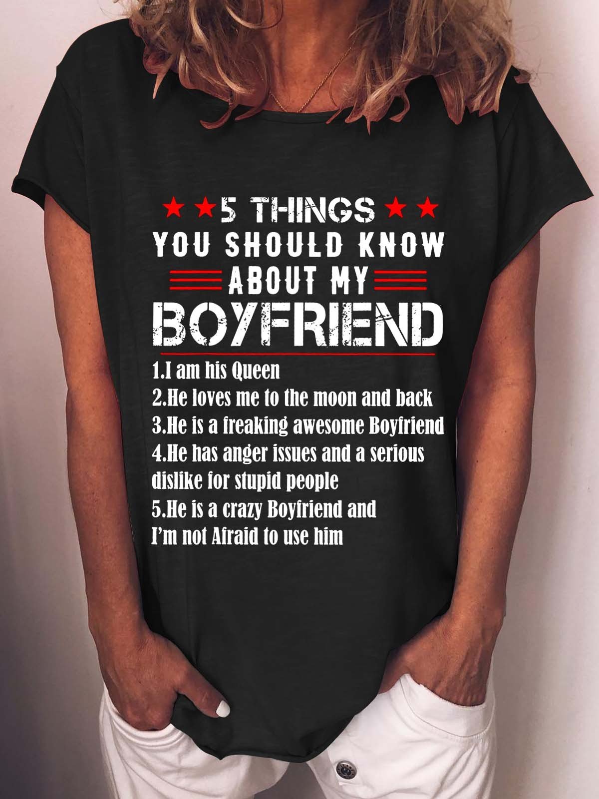 Women's Funny 5 Things You Should Know About My Boyfriend T-Shirt - Outlets Forever