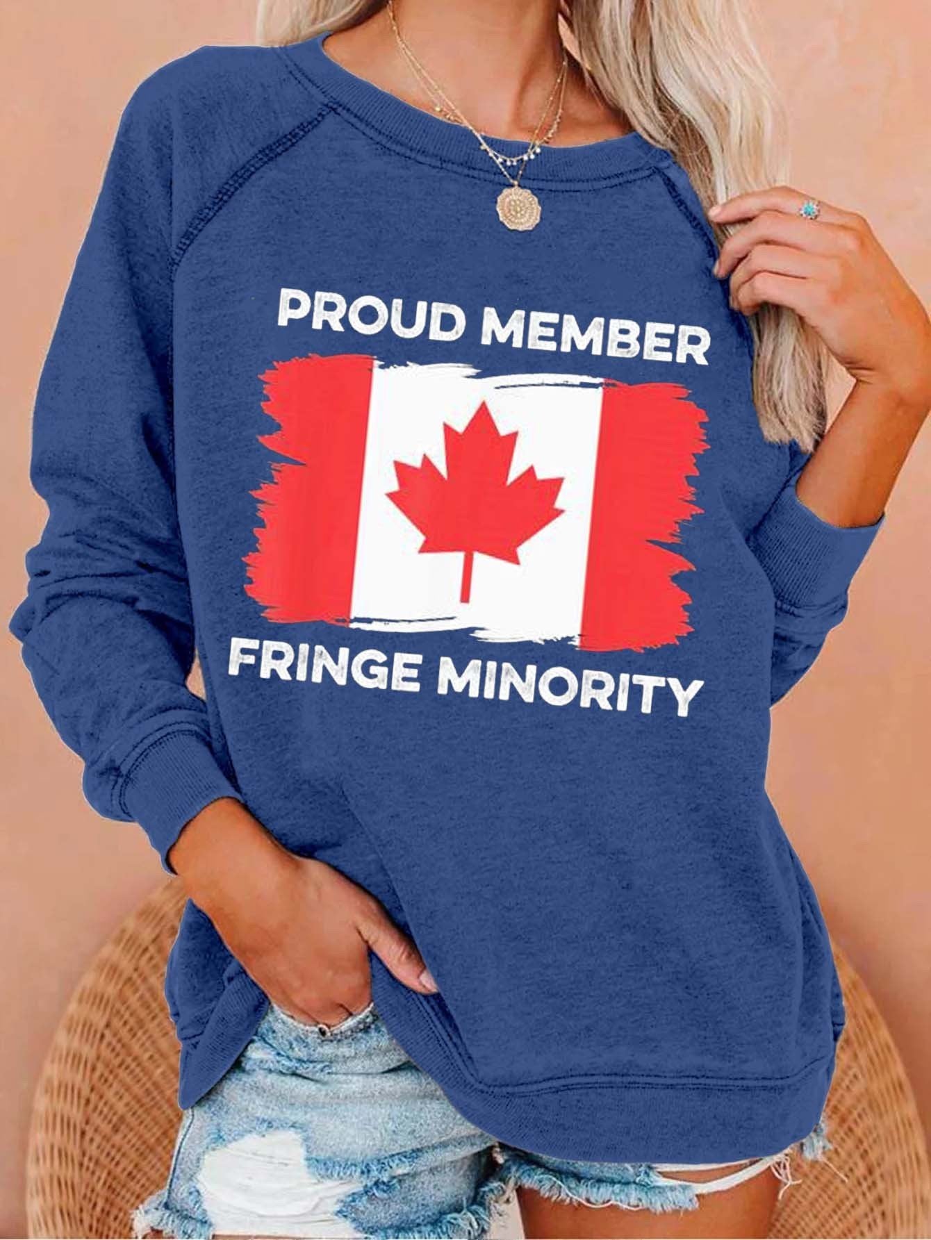 Women's Proud Member Fringe Minority Canadian Truckers Canada Truck Sweatshirt - Outlets Forever