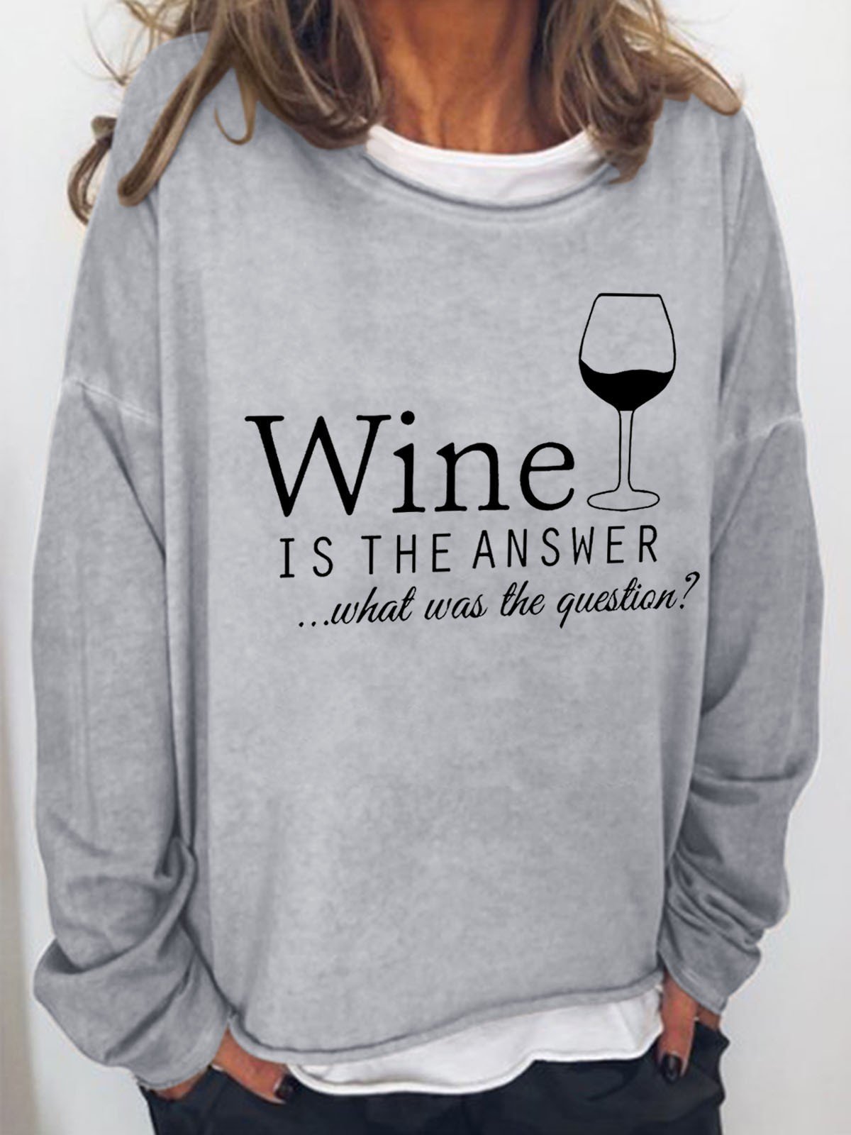 Women Wine Is The Answer Long Sleeve Top - Outlets Forever