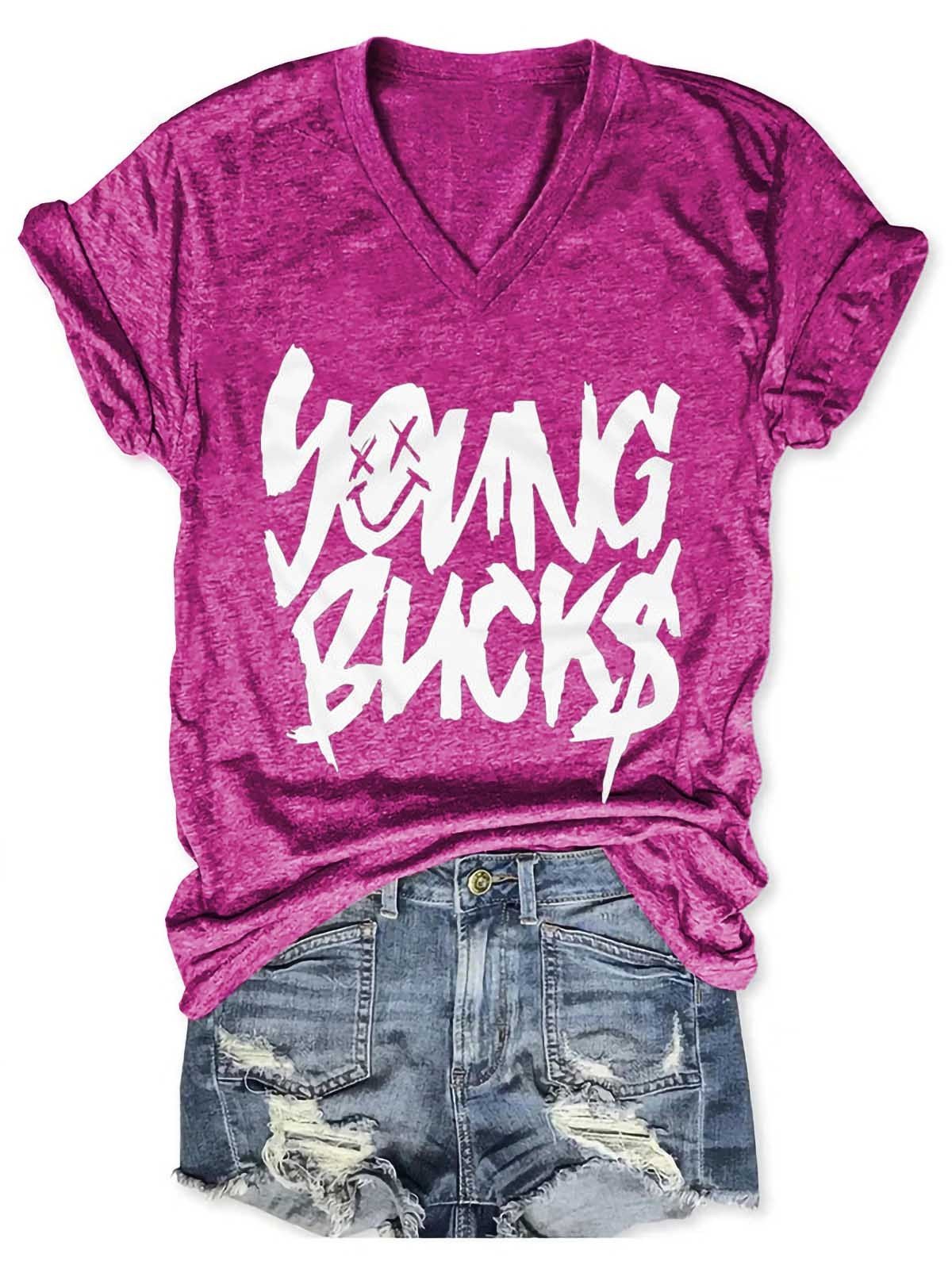 Women Young Bucks Smile V-Neck T-Shirt - Outlets Forever