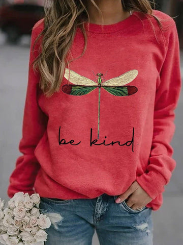 Women's Be Kind Dragonfly Graphic Long Sleeve Sweatshirt