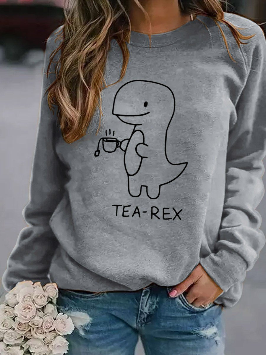 Women's Tea-Rex Dinosaur Print Sweatshirt - Outlets Forever