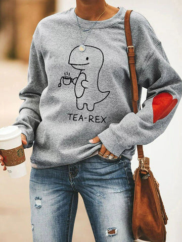 Women's Tea-Rex Dinosaur Print Graphic Sweatshirt