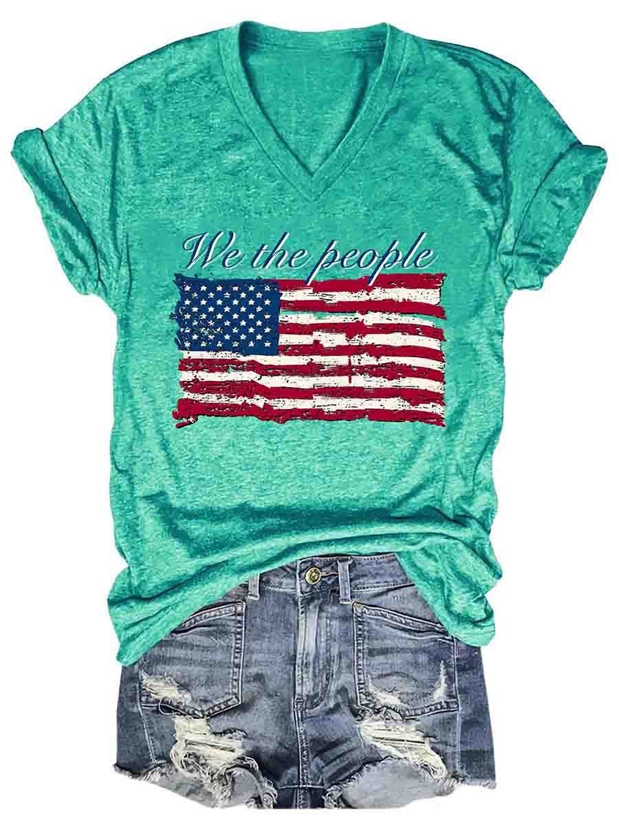 We The People American Flag Women's V-Neck T-Shirt - Outlets Forever