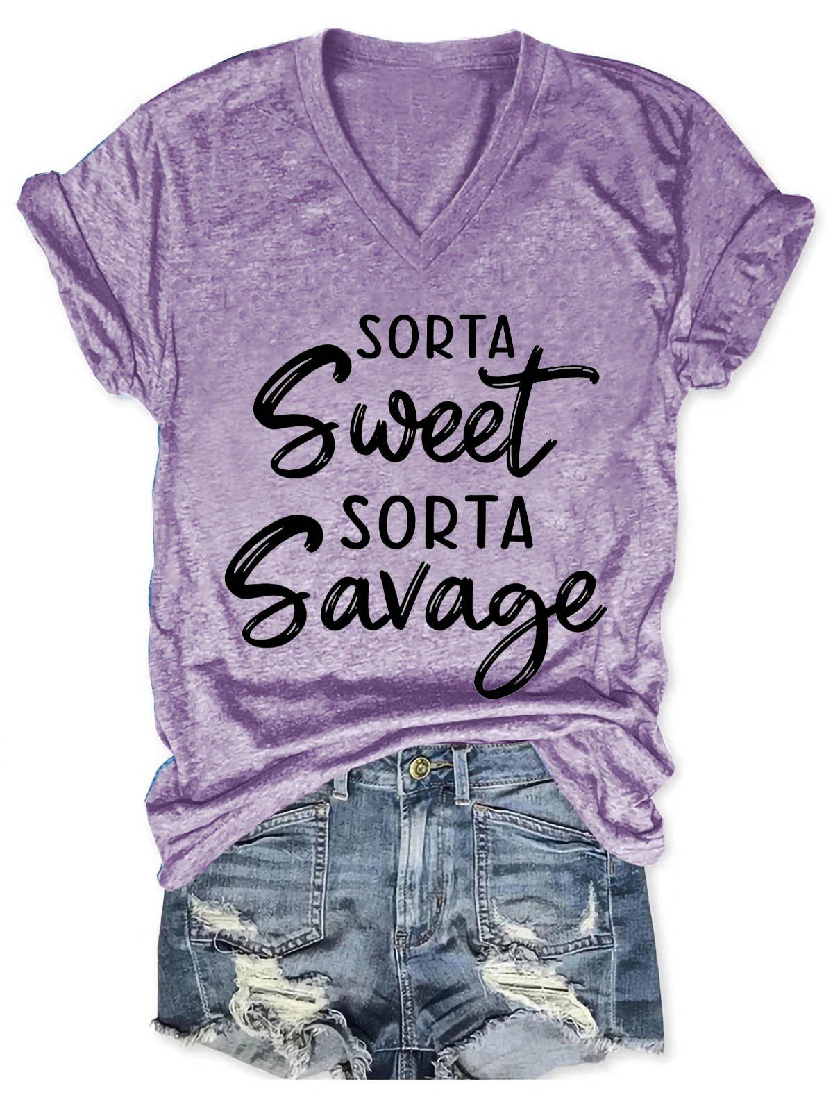 Women's Sorta Sweet Sorta Savage V-Neck T-Shirt - Outlets Forever